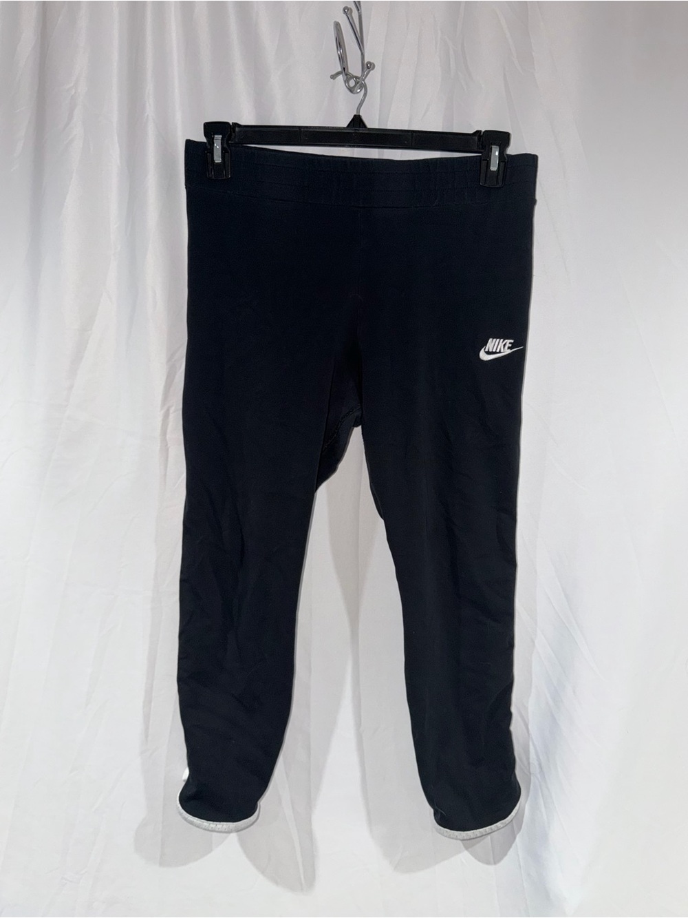 Nike Leggings Black White Stripe Trim Pull On Elastic Pants